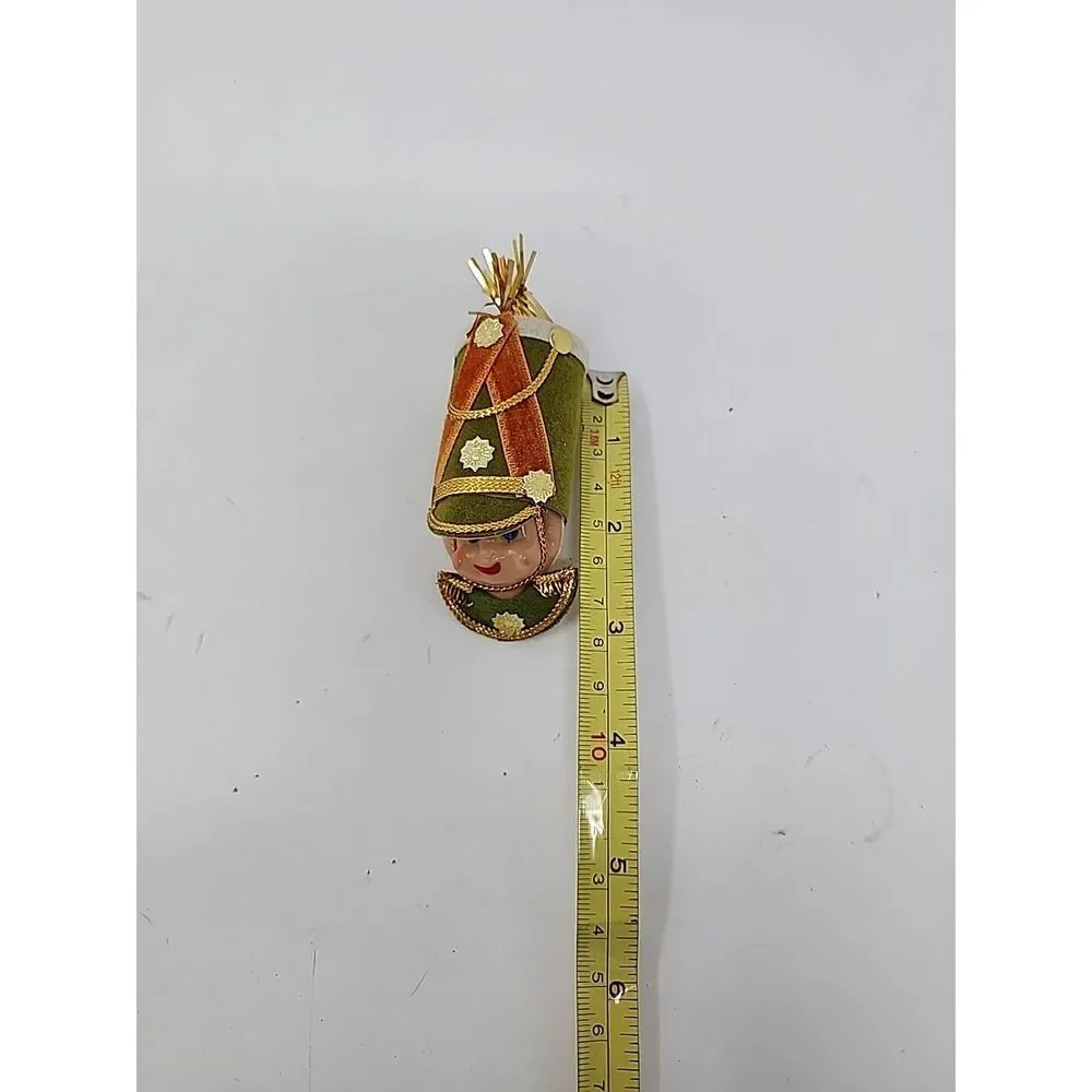 Vintage 60s‎ Pair Soldier Head Christmas Ornaments 3.5in Plastic Elf Face Japan